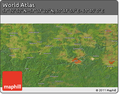 Satellite 3D Map of the Area around 57° 25' 7" N, 61° 16' 29" E