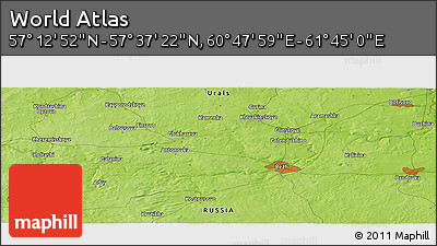 Physical Panoramic Map of the Area around 57° 25' 7" N, 61° 16' 29" E