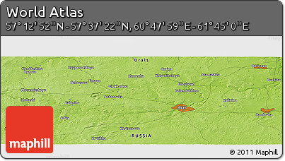 Physical Panoramic Map of the Area around 57° 25' 7" N, 61° 16' 29" E