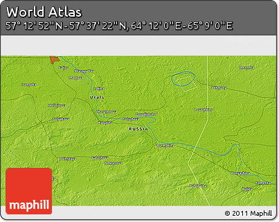 Physical 3D Map of the Area around 57° 25' 7" N, 64° 40' 30" E