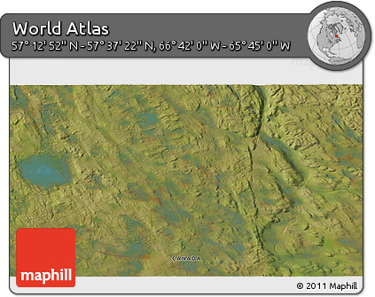 Satellite 3D Map of the Area around 57° 25' 7" N, 66° 13' 29" W