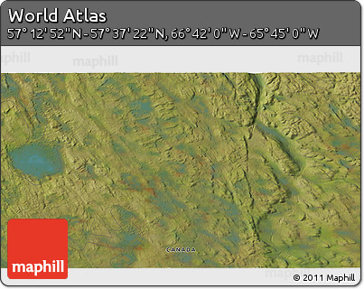 Satellite 3D Map of the Area around 57° 25' 7" N, 66° 13' 29" W