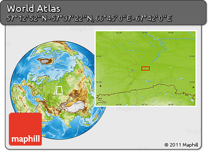 Physical Location Map of the Area around 57° 25' 7" N, 67° 13' 29" E