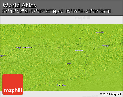 Physical 3D Map of the Area around 57° 25' 7" N, 68° 4' 29" E