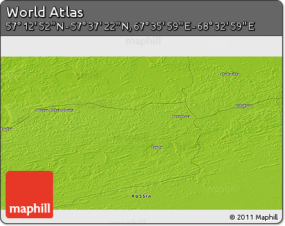 Physical 3D Map of the Area around 57° 25' 7" N, 68° 4' 29" E