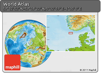 Physical Location Map of the Area around 57° 25' 7" N, 6° 1' 30" E