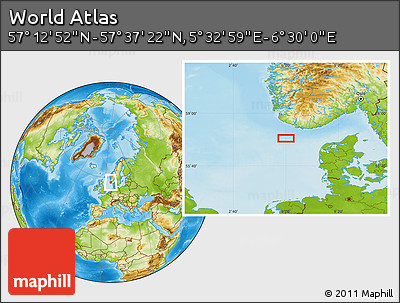 Physical Location Map of the Area around 57° 25' 7" N, 6° 1' 30" E