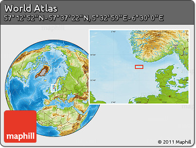 Physical Location Map of the Area around 57° 25' 7" N, 6° 1' 30" E