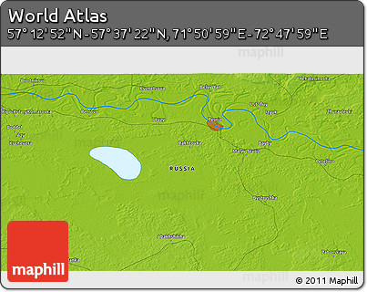 Physical 3D Map of the Area around 57° 25' 7" N, 72° 19' 29" E