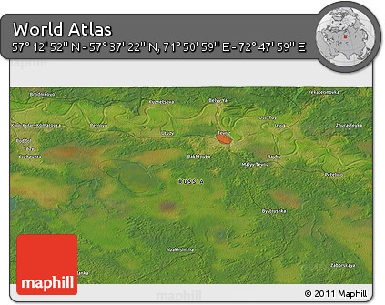 Satellite 3D Map of the Area around 57° 25' 7" N, 72° 19' 29" E