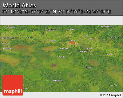 Satellite 3D Map of the Area around 57° 25' 7" N, 72° 19' 29" E