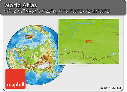 Physical Location Map of the Area around 57° 25' 7" N, 72° 19' 29" E
