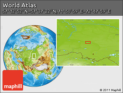 Physical Location Map of the Area around 57° 25' 7" N, 72° 19' 29" E