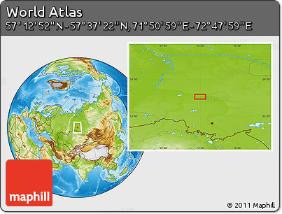 Physical Location Map of the Area around 57° 25' 7" N, 72° 19' 29" E