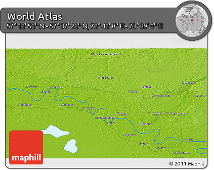 Physical 3D Map of the Area around 57° 25' 7" N, 73° 10' 30" E