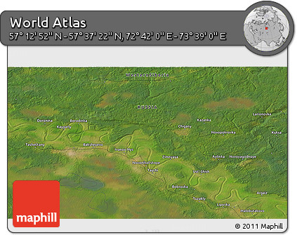 Satellite 3D Map of the Area around 57° 25' 7" N, 73° 10' 30" E