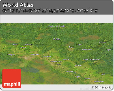 Satellite 3D Map of the Area around 57° 25' 7" N, 73° 10' 30" E