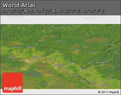 Satellite 3D Map of the Area around 57° 25' 7" N, 73° 10' 30" E