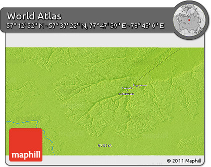 Physical 3D Map of the Area around 57° 25' 7" N, 78° 16' 30" E