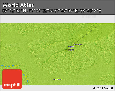 Physical 3D Map of the Area around 57° 25' 7" N, 78° 16' 30" E