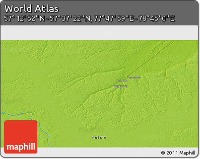 Physical 3D Map of the Area around 57° 25' 7" N, 78° 16' 30" E
