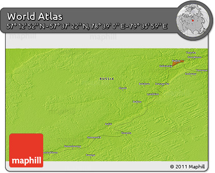 Physical 3D Map of the Area around 57° 25' 7" N, 79° 7' 30" E
