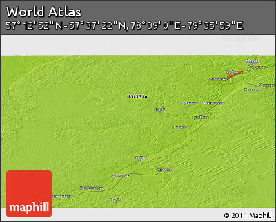 Physical 3D Map of the Area around 57° 25' 7" N, 79° 7' 30" E