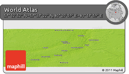 Physical Panoramic Map of the Area around 57° 25' 7" N, 80° 49' 29" E