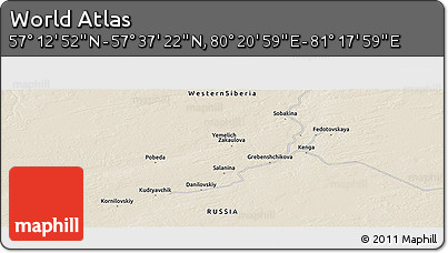 Shaded Relief Panoramic Map of the Area around 57° 25' 7" N, 80° 49' 29" E
