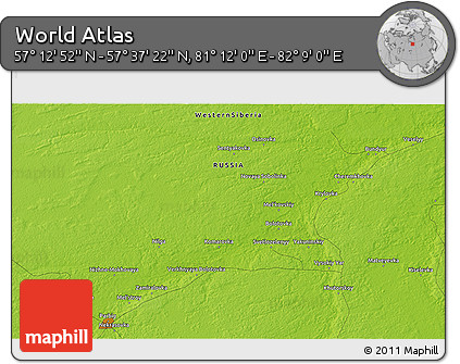 Physical 3D Map of the Area around 57° 25' 7" N, 81° 40' 30" E