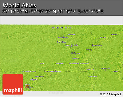 Physical 3D Map of the Area around 57° 25' 7" N, 81° 40' 30" E