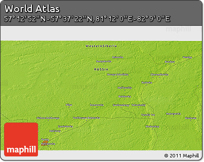 Physical 3D Map of the Area around 57° 25' 7" N, 81° 40' 30" E