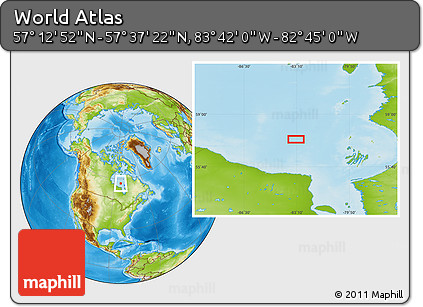 Physical Location Map of the Area around 57° 25' 7" N, 83° 13' 29" W
