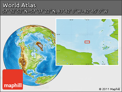Physical Location Map of the Area around 57° 25' 7" N, 83° 13' 29" W