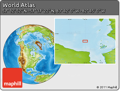 Physical Location Map of the Area around 57° 25' 7" N, 83° 13' 29" W