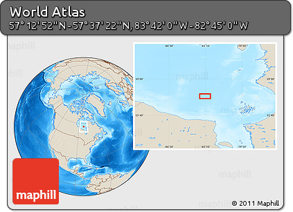 Shaded Relief Location Map of the Area around 57° 25' 7" N, 83° 13' 29" W