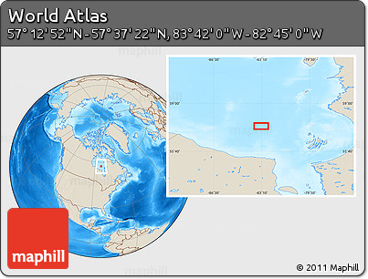 Shaded Relief Location Map of the Area around 57° 25' 7" N, 83° 13' 29" W