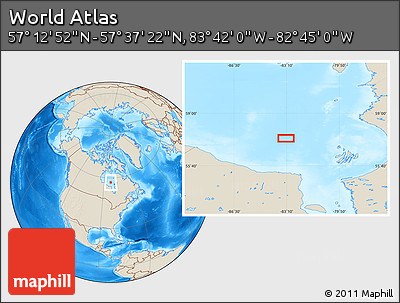 Shaded Relief Location Map of the Area around 57° 25' 7" N, 83° 13' 29" W