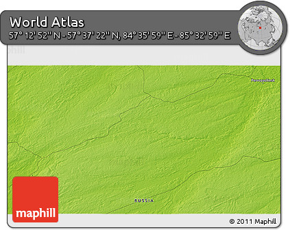 Physical 3D Map of the Area around 57° 25' 7" N, 85° 4' 29" E