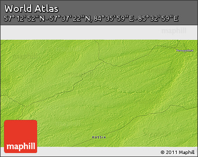Physical 3D Map of the Area around 57° 25' 7" N, 85° 4' 29" E