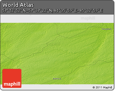 Physical 3D Map of the Area around 57° 25' 7" N, 85° 4' 29" E
