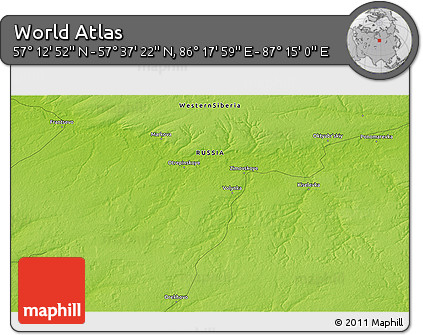 Physical 3D Map of the Area around 57° 25' 7" N, 86° 46' 30" E