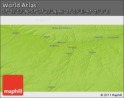 Physical 3D Map of the Area around 57° 25' 7" N, 86° 46' 30" E