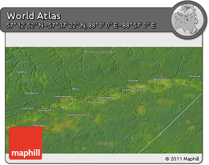 Satellite 3D Map of the Area around 57° 25' 7" N, 88° 28' 29" E