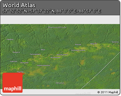 Satellite 3D Map of the Area around 57° 25' 7" N, 88° 28' 29" E