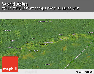 Satellite 3D Map of the Area around 57° 25' 7" N, 88° 28' 29" E