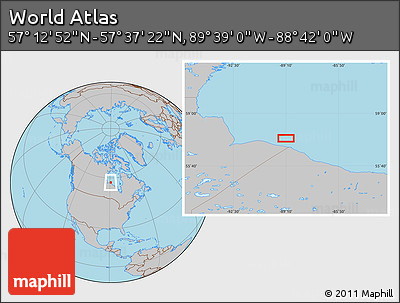 Gray Location Map of the Area around 57° 25' 7" N, 89° 10' 30" W