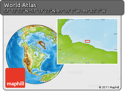 Physical Location Map of the Area around 57° 25' 7" N, 89° 10' 30" W