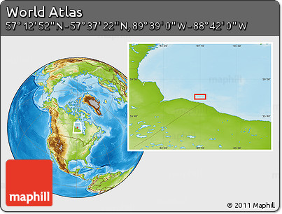Physical Location Map of the Area around 57° 25' 7" N, 89° 10' 30" W