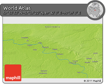 Physical 3D Map of the Area around 57° 25' 7" N, 90° 10' 30" E